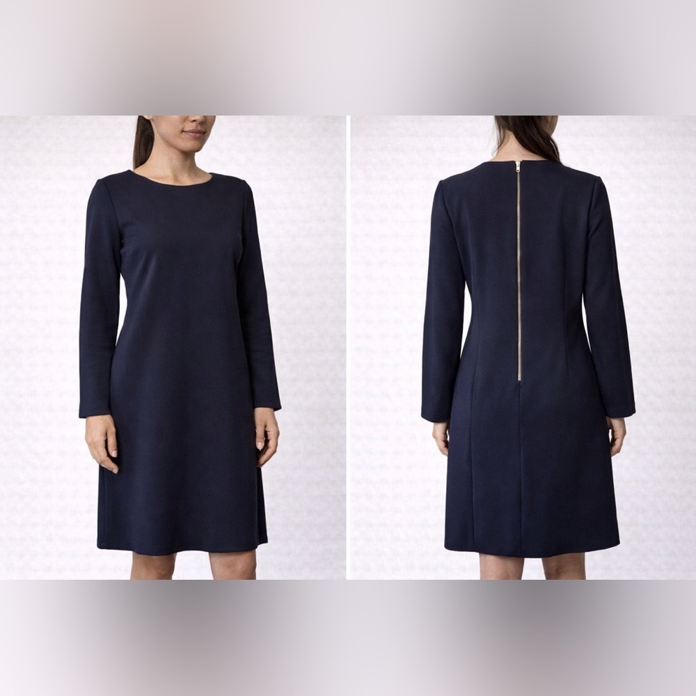 J.Crew Navy Shift Dress Size 6 Long Sleeve Back Zip Career Work Minimalist